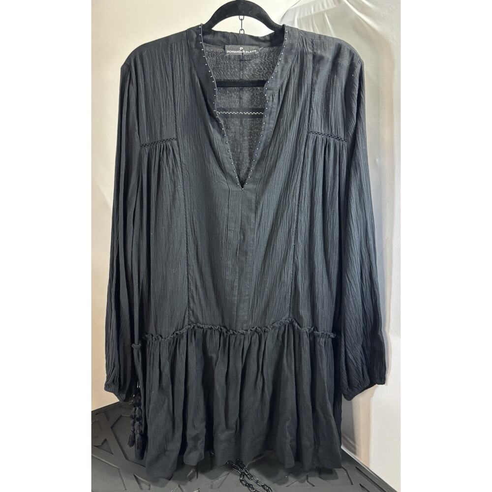 Pomander Place Black Boho Tunic Dress‎ XXL Flowy Resort Beach Cover Up